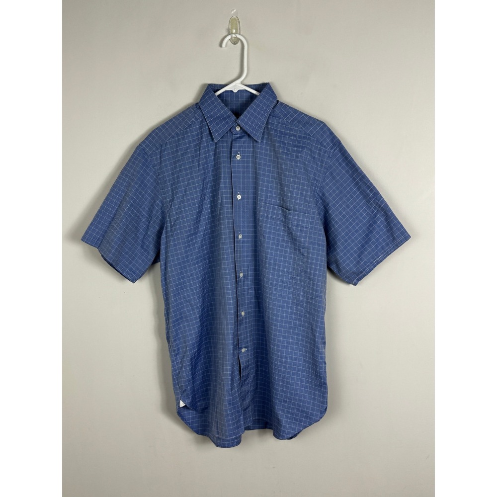 Ermenegildo Zegna Su Miura Custom Blue Short Sleeve Button‎ Shirt Collared Large
